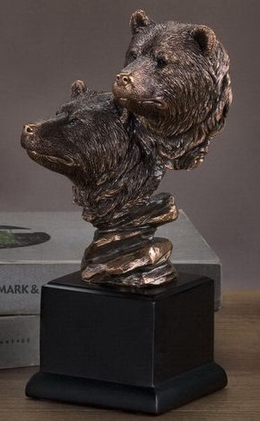 Double Bear Portrait Bust Statue Wildlife Figurine